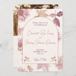 Autumn Leaves Blush Terracotta Photo Wedding 招待状