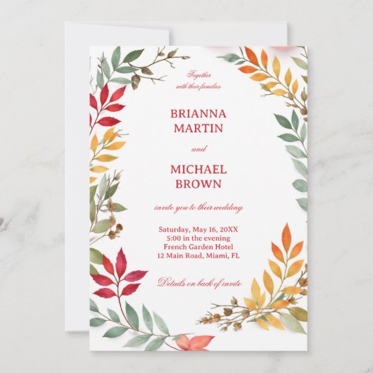 Autumn Leaves Botanical Frame 招待状 (正面)