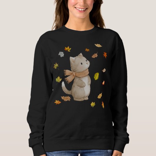 Autumn Leaves Cat– Cozy Fall Kitty Illustration Ho スウェットシャツ (正面)