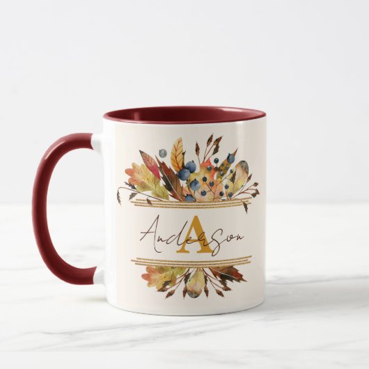 Autumn leaves frame personalized  マグカップ (左)