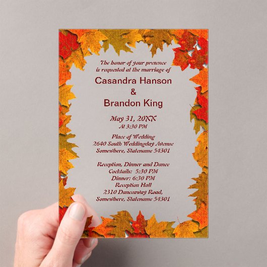 Autumn Leaves of Yellow and Orange Wedding Invite アクリル招待状 (インサイチュ (ポータブル))