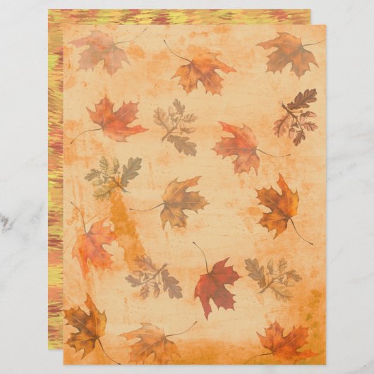 Autumn Leaves on Grunge Background Scrapbook Paper (正面/裏面)