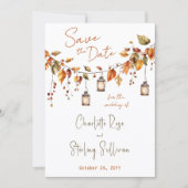Autumn Leaves Rustic Watercolor Elegant Wedding セーブザデート (正面)