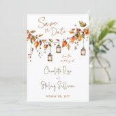 Autumn Leaves Rustic Watercolor Elegant Wedding セーブザデート (スタンド正面)