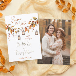 Autumn Leaves Rustic Watercolor Elegant Wedding セーブザデート