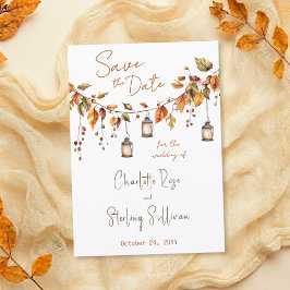 Autumn Leaves Rustic Watercolor Elegant Wedding セーブザデート