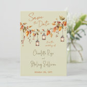 Autumn Leaves Rustic Watercolor Elegant Wedding セーブザデート (スタンド正面)