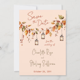 Autumn Leaves Rustic Watercolor Elegant Wedding セーブザデート