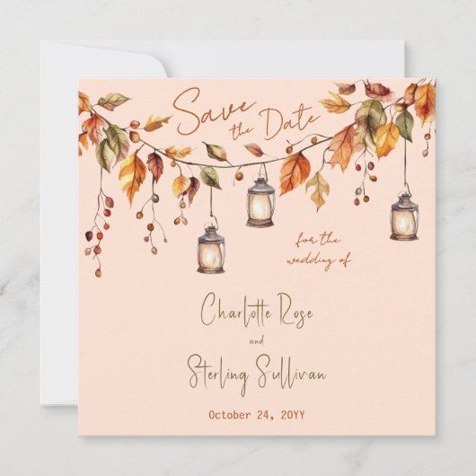 Autumn Leaves Rustic Watercolor Elegant Wedding 招待状 (正面)