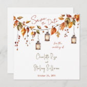 Autumn Leaves Rustic Watercolor Elegant Wedding 招待状 (正面/裏面)