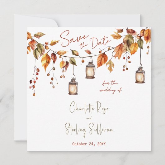 Autumn Leaves Rustic Watercolor Elegant Wedding 招待状 (正面)
