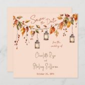 Autumn Leaves Rustic Watercolor Elegant Wedding 招待状 (正面/裏面)