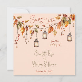 Autumn Leaves Rustic Watercolor Elegant Wedding 招待状