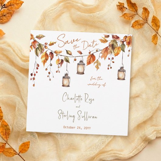 Autumn Leaves Rustic Watercolor Elegant Wedding 招待状