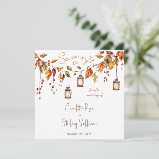 Autumn Leaves Rustic Watercolor Elegant Wedding 招待状 (スタンド正面)