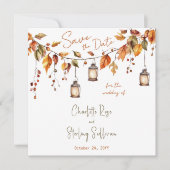 Autumn Leaves Rustic Watercolor Elegant Wedding 招待状 (正面)