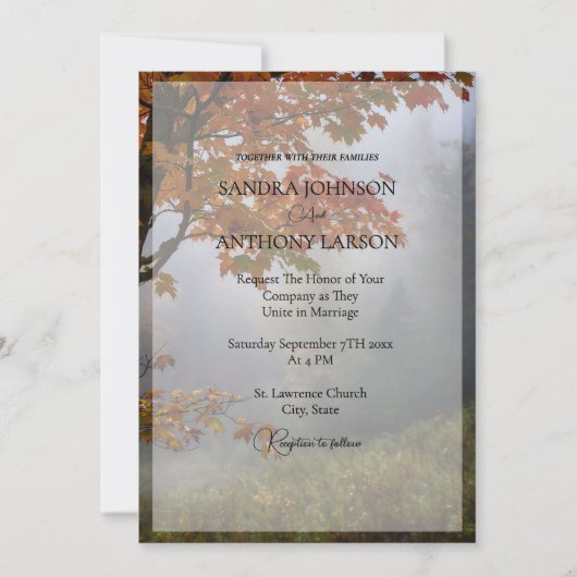 Autumn Leaves Rustic Wedding 招待状 (正面)