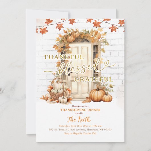 Autumn Leaves Thanksgiving Party 招待状 (正面)