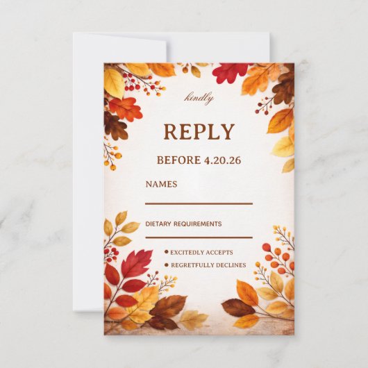 Autumn Leaves Warm Botanical 出欠カード (正面)