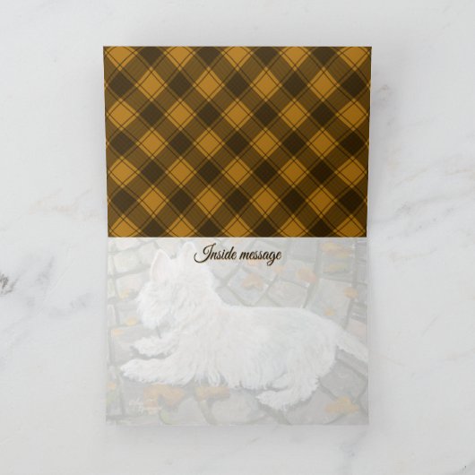 Autumn Leaves Westie on Patio カード (内部)