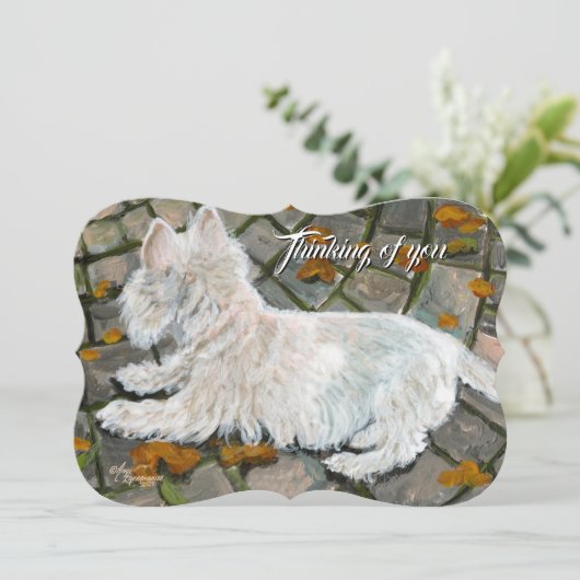 Autumn Leaves Westie on Patio シーズンカード (スタンド正面)