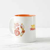 Autumn Leaves Wreath Pumpkin Name Monogram  ツートーンマグカップ (正面左)