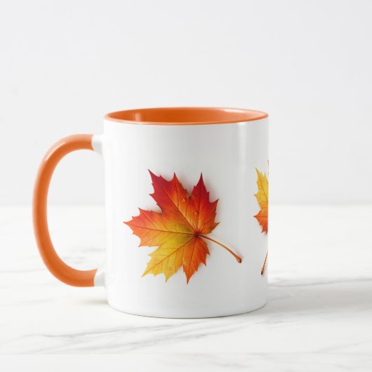 Autumn Maple Leaf Artistic Coffee Mug with Orange  マグカップ (左)