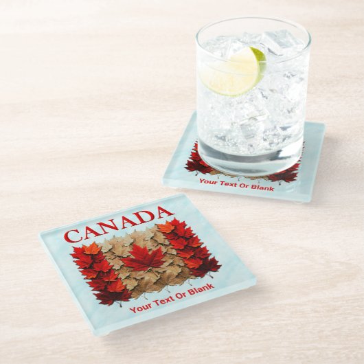 Autumn Maple Leaf Canadian Flag ガラスコースター (アングル)
