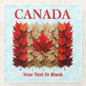 Autumn Maple Leaf Canadian Flag ガラスコースター (正面)