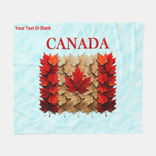 Autumn Maple Leaf Canadian Flag フリースブランケット (正面(横))