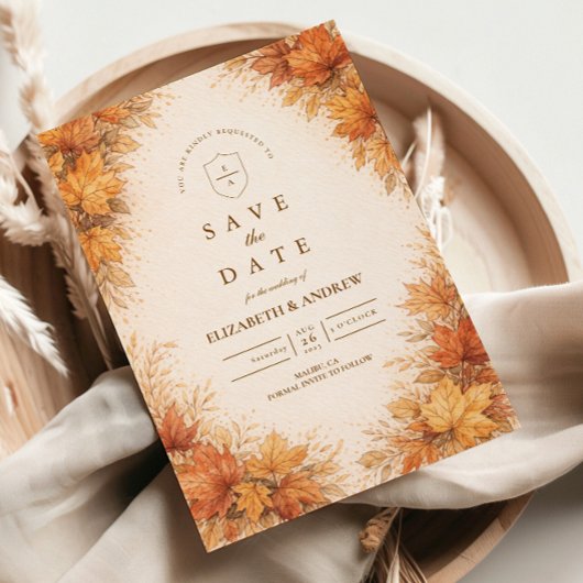 Autumn Maple Leaves Rustic Wedding セーブザデート