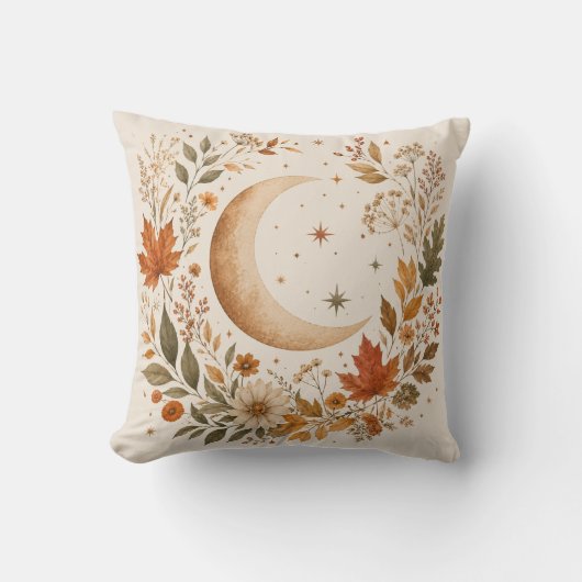 Autumn Moon Botanical Wreath Decorative Pillow クッション (正面)
