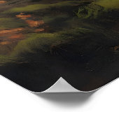 Autumn Moonlit Forest Bridge Rustic Woodland Art ポスター (角)