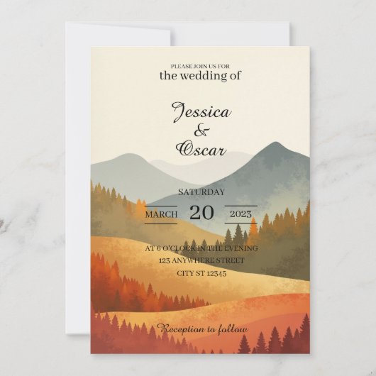 Autumn Mountain Watercolor Wedding Invitation 招待状 (正面)