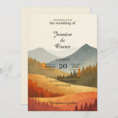Autumn Mountain Watercolor Wedding Invitation 招待状 (正面/裏面)