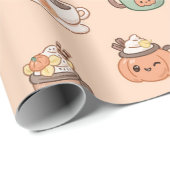 Autumn Mugs & Pumpkin Pie Kawaii Wrap ラッピングペーパー (ロールコーナー)