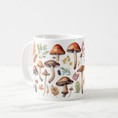 Autumn Mushrooms and Forest Leaves Illustration コーヒーマグカップ (正面左)