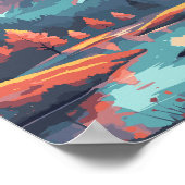 Autumn Nature Landscape River Mountain And Trees ポスター (角)