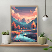 Autumn Nature Landscape River Mountain And Trees ポスター