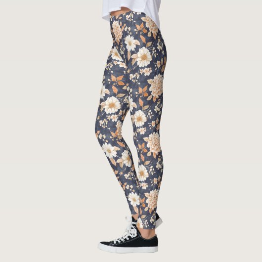 Autumn Navy Cream Floral レギンス (左)