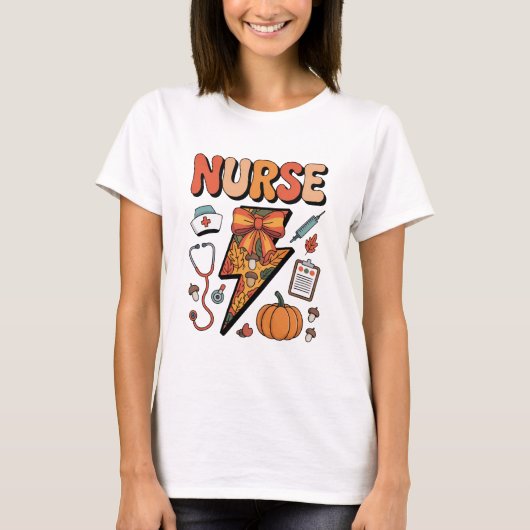 Autumn Nurse – Cute Fall Medical Professional  Tシャツ (正面)