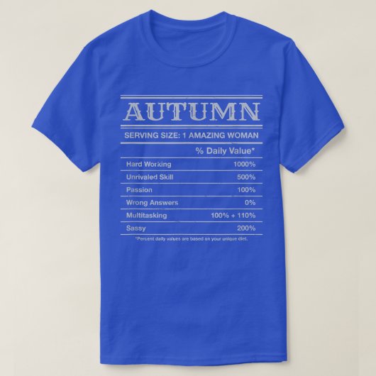 Autumn Nutrition Facts Funny First Name Humor Nick Tシャツ (デザイン正面)