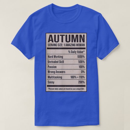 Autumn Nutrition Facts Name Nickname Alias Title F Tシャツ (デザイン正面)