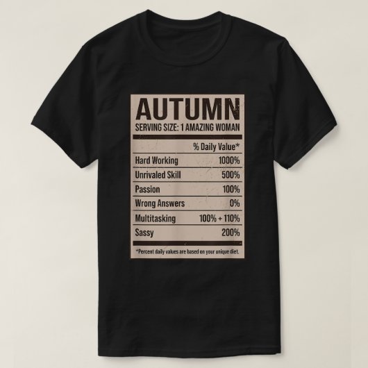 Autumn Nutrition Facts Name Nickname Alias Title F Tシャツ (デザイン正面)