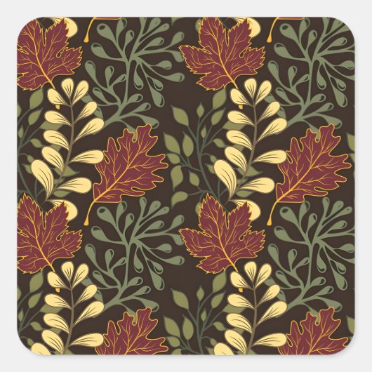 Autumn Oak Leaves Pattern in Maroon and Yellow スクエアシール (正面)