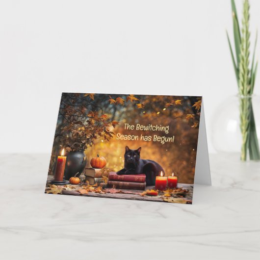 Autumn or Fall Equinox Cute Black Cat カード (正面)