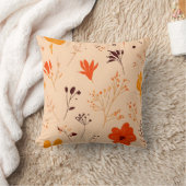 Autumn Orange and Beige Floral Throw Pillow クッション (ブランケット)
