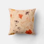 Autumn Orange and Beige Floral Throw Pillow クッション (裏面)