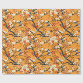 Autumn Orange Floral Birds Chinoiserie ラッピングペーパー (フラット)
