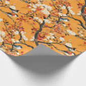 Autumn Orange Floral Birds Chinoiserie ラッピングペーパー (角)
